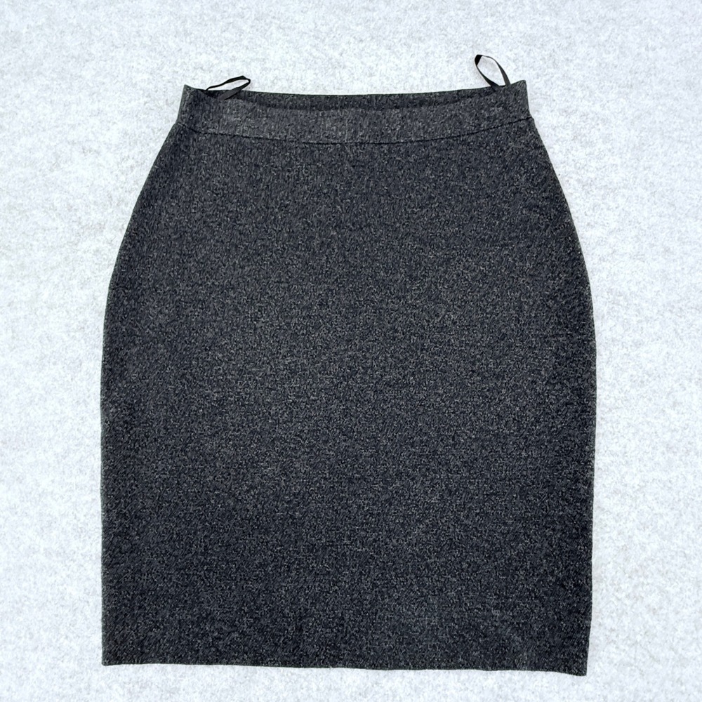 Eileen Fisher Charcoal Gray Marl Merino Wool Blend Knit Pencil Skirt Small